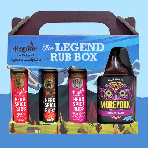 Legend BBQ Gift Box with Raptor spice rubs and Morepork Rib Sauce